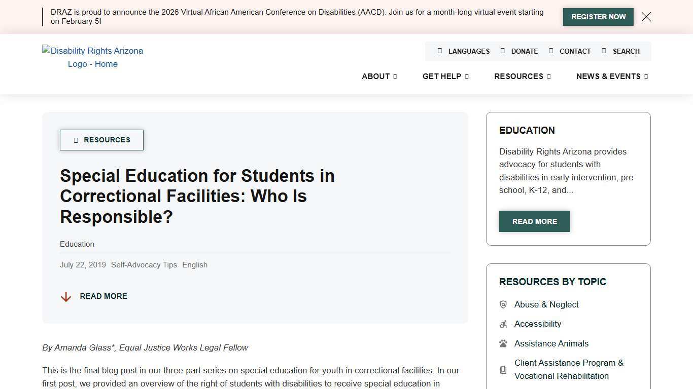 Special Education for Students in Correctional Facilities: Who Is Responsible? - Disability Rights Arizona